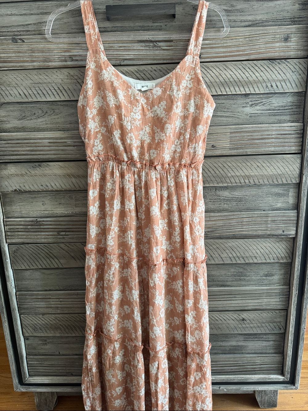 Mine Peach Floral Tiered Sleeveless Maxi Dress